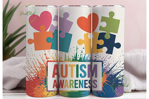 Autism Awareness 20oz Tumbler Wrap Sublimation PixelChick 