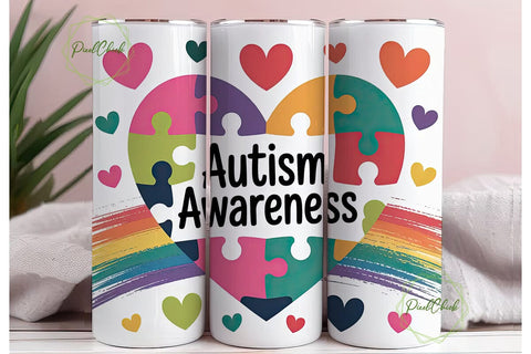Autism Awareness 20oz Tumbler Wrap Sublimation PixelChick 
