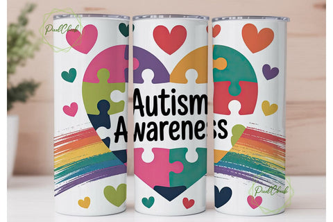 Autism Awareness 20oz Tumbler Wrap Sublimation PixelChick 