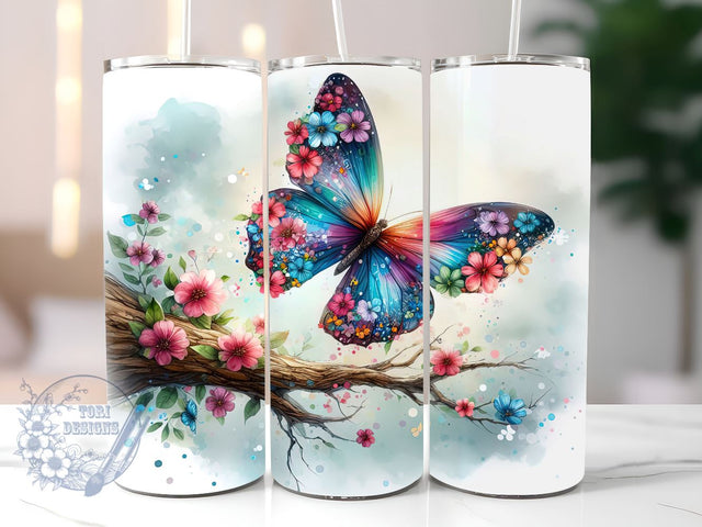 Autism Awareness Butterfly 20oz Skinny Tumbler, Butterfly Tumbler Png, Straight & Tapered Tumbler Wrap, Instant Digital Download Sublimation ToriDesigns 