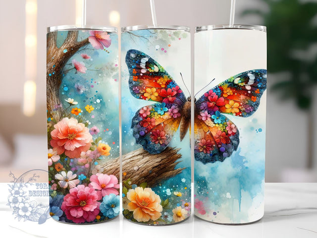 Autism Awareness Butterfly 20oz Skinny Tumbler, Butterfly Tumbler Png, Straight & Tapered Tumbler Wrap, Instant Digital Download Sublimation ToriDesigns 