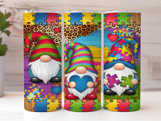 Autism Awareness Gnome Tumbler Wrap, Gnome Tumbler Design, 20oz Skinny Tumbler Wrap, Sublimation Autism PNG, Cute Gnomes Tumbler, Neurodiversity Tumbler Wrap Sublimation Lara' s Designs 