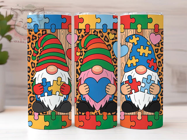 Autism Awareness Gnome Tumbler Wrap, Gnome Tumbler Design, 20oz Skinny Tumbler Wrap, Sublimation Autism PNG, Cute Gnomes Tumbler, Neurodiversity Tumbler Wrap Sublimation Lara' s Designs 