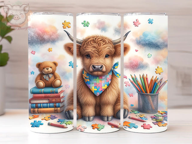 Autism Awareness Highland Cow 20oz Tumbler Png, Straight & Tapered Tumbler Png, Autism Awareness Tumbler Png, Digital Download PNG Sublimation Lara' s Designs 