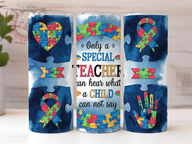 Autism Awareness Inspirational Teacher Tumbler, Autism Awareness Design, 20oz Skinny Tumbler, Sublimation Design, Teacher Appreciation Gift, Special Education Tumbler Sublimation Lara' s Designs 
