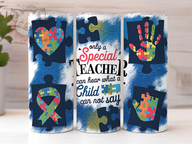Autism Awareness Inspirational Teacher Tumbler, Autism Awareness Design, 20oz Skinny Tumbler, Sublimation Design, Teacher Appreciation Gift, Special Education Tumbler Sublimation Lara' s Designs 