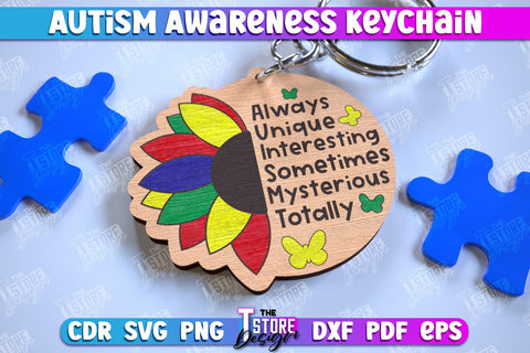 Autism Awareness Keychain Bundle | Wooden Keychain Templates | CNC Files SVG The T Store Design 