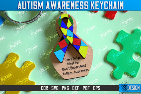 Autism Awareness Keychain Laser Cut Bundle, Puzzle Piece SVG, Personalized Custom Autism Awareness SVG Fly Design 