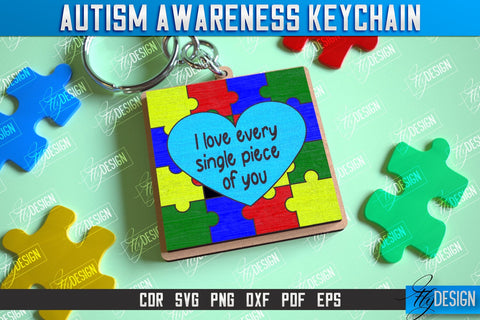Autism Awareness Keychain Laser Cut Bundle, Puzzle Piece SVG, Personalized Custom Autism Awareness SVG Fly Design 