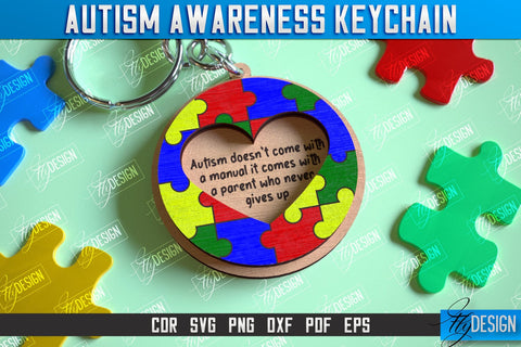 Autism Awareness Keychain Laser Cut Bundle, Puzzle Piece SVG, Personalized Custom Autism Awareness SVG Fly Design 
