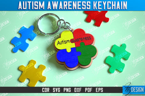 Autism Awareness Keychain Laser Cut Bundle, Puzzle Piece SVG, Personalized Custom Autism Awareness SVG Fly Design 