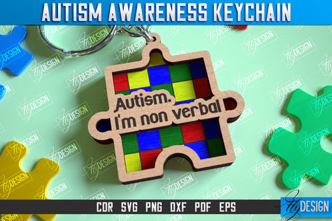 Autism Awareness Keychain Laser Cut Bundle, Puzzle Piece SVG, Personalized Custom Autism Awareness SVG Fly Design 