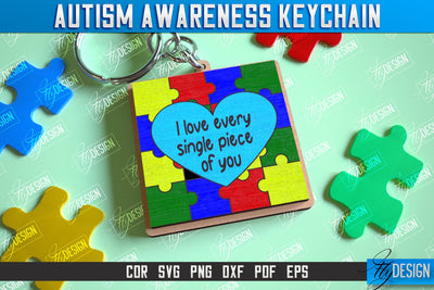 Autism Awareness Keychain Laser Cut Design, Puzzle Piece SVG, Personalized Custom Autism Awareness, Autism Awareness Puzzle Piece Keychain SVG Fly Design 