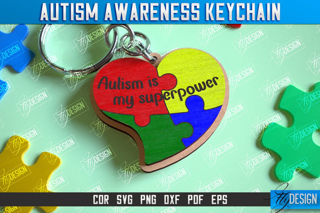 Autism Awareness Keychain Laser Cut Design, Puzzle Piece SVG, Personalized Custom Autism Awareness, Autism Awareness Puzzle Piece Keychain SVG Fly Design 