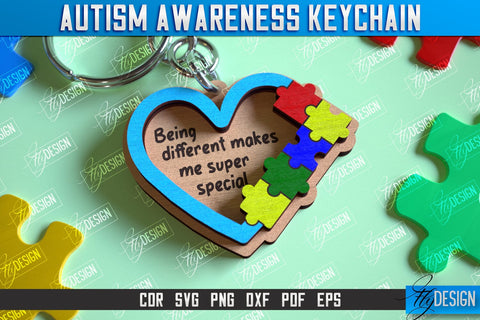Autism Awareness Keychain Laser Cut Design, Puzzle Piece SVG, Personalized Custom Autism Awareness, Autism Awareness Puzzle Piece Keychain SVG Fly Design 