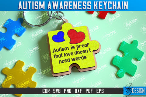 Autism Awareness Keychain Laser Cut Design, Puzzle Piece SVG, Personalized Custom Autism Awareness, Autism Awareness Puzzle Piece Keychain SVG Fly Design 