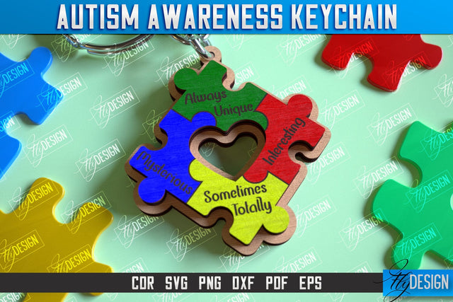 Autism Awareness Keychain Laser Cut Design, Puzzle Piece SVG, Personalized Custom Autism Awareness, Autism Awareness Puzzle Piece Keychain SVG Fly Design 