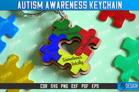 Autism Awareness Keychain Laser Cut Design, Puzzle Piece SVG, Personalized Custom Autism Awareness, Autism Awareness Puzzle Piece Keychain SVG Fly Design 