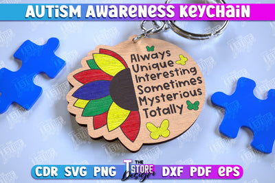 Autism Awareness Keychain | Wooden Keychain Templates | CNC File SVG The T Store Design 