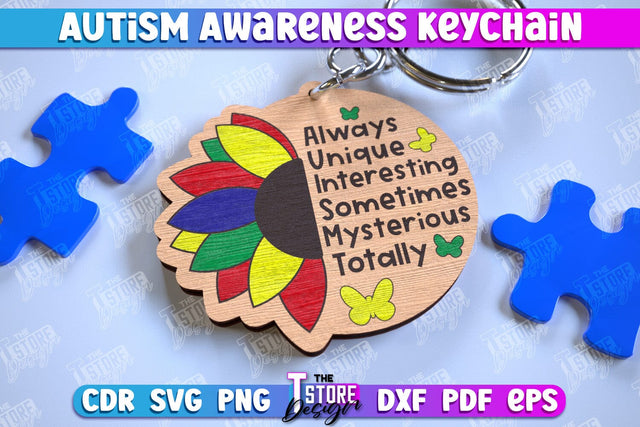 Autism Awareness Keychain | Wooden Keychain Templates | CNC File SVG The T Store Design 