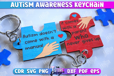 Autism Awareness Keychain | Wooden Keychain Templates | CNC File SVG The T Store Design 