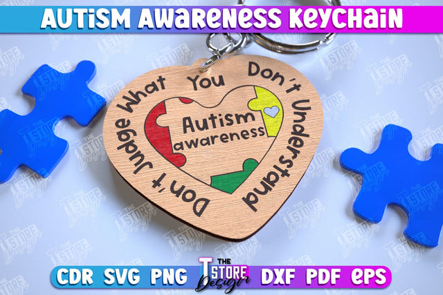 Autism Awareness Keychain | Wooden Keychain Templates | CNC File SVG The T Store Design 