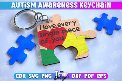 Autism Awareness Keychain | Wooden Keychain Templates | CNC File SVG The T Store Design 