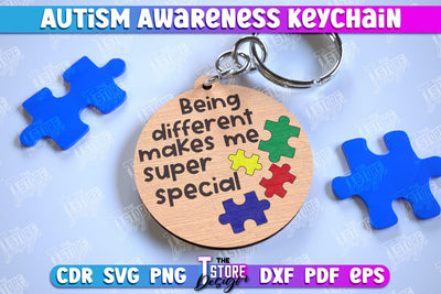 Autism Awareness Keychain | Wooden Keychain Templates | CNC File SVG The T Store Design 