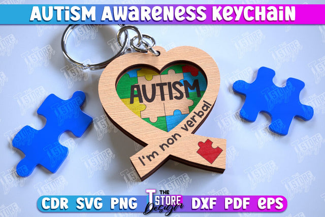 Autism Awareness Keychain | Wooden Keychain Templates | CNC File SVG The T Store Design 