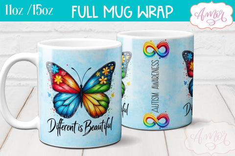 Autism awareness mug wrap | Different is beautiful mug PNG Sublimation Amorclipart 