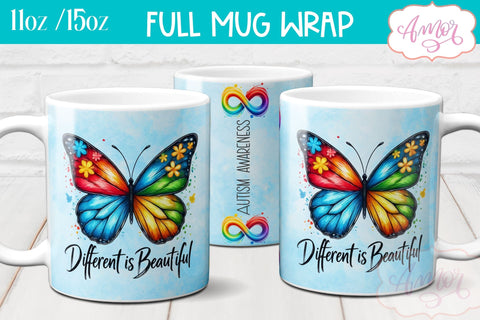 Autism awareness mug wrap | Different is beautiful mug PNG Sublimation Amorclipart 
