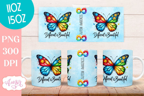 Autism awareness mug wrap | Different is beautiful mug PNG Sublimation Amorclipart 