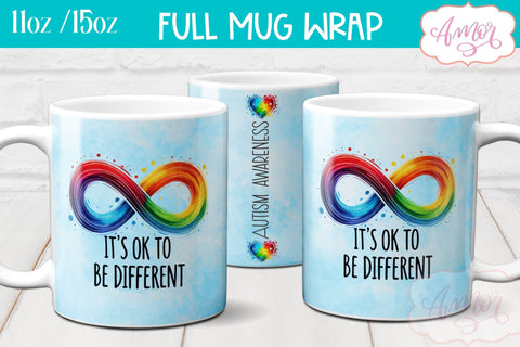 Autism awareness mug wrap | Its ok to be different mug PNG Sublimation Amorclipart 