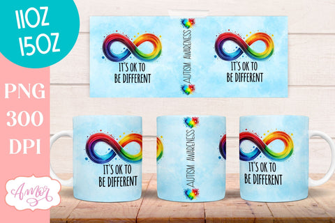 Autism awareness mug wrap | Its ok to be different mug PNG Sublimation Amorclipart 