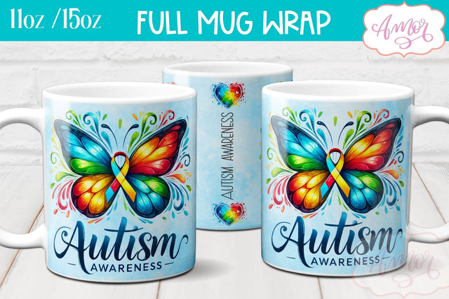 Autism awareness mug wrap sublimation PNG 11oz 15oz Sublimation Amorclipart 