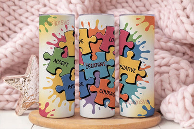 Autism Awareness Puzzle 20oz Tumbler Sublimation DesignSVG 
