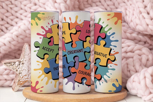 Autism Awareness Puzzle 20oz Tumbler Sublimation DesignSVG 