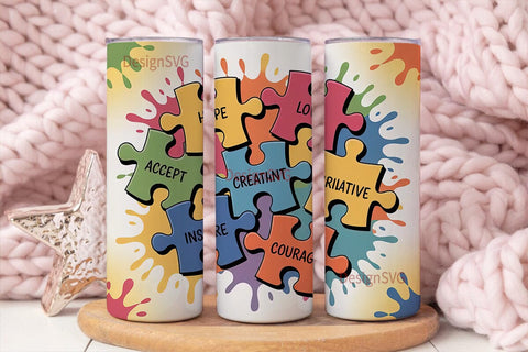 Autism Awareness Puzzle 20oz Tumbler Sublimation DesignSVG 
