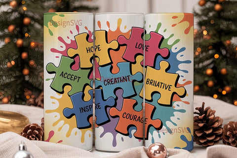 Autism Awareness Puzzle 20oz Tumbler Sublimation DesignSVG 