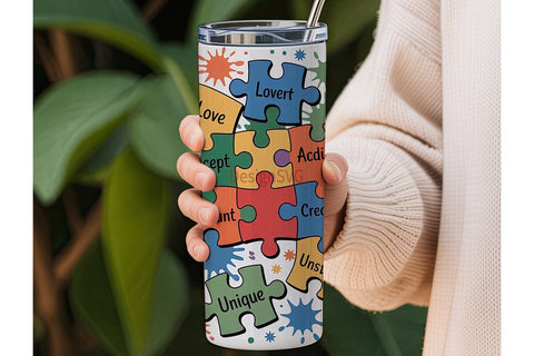 Autism Awareness Puzzle 20oz Tumbler Sublimation DesignSVG 