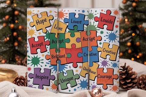 Autism Awareness Puzzle 20oz Tumbler Sublimation DesignSVG 