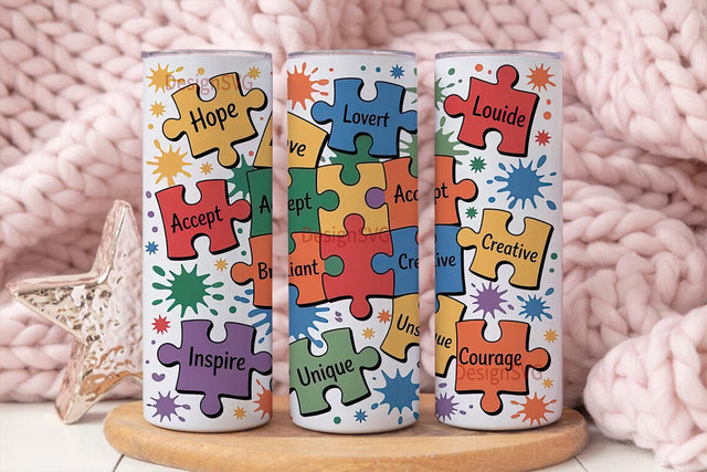 Autism Awareness Puzzle 20oz Tumbler Sublimation DesignSVG 