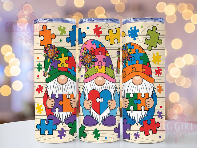 Autism Awareness Puzzle Gnome Tumbler, Gnome Tumbler Design, Puzzle Piece Tumbler Wrap, 20oz Sublimation Wrap, Autism Awareness Tumbler, Cute Gnome Tumbler Wrap, Support Autism Design Sublimation SvggirlplusArt 