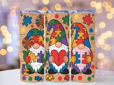 Autism Awareness Puzzle Gnome Tumbler, Gnome Tumbler Design, Puzzle Piece Tumbler Wrap, 20oz Sublimation Wrap, Autism Awareness Tumbler, Cute Gnome Tumbler Wrap, Support Autism Design Sublimation SvggirlplusArt 