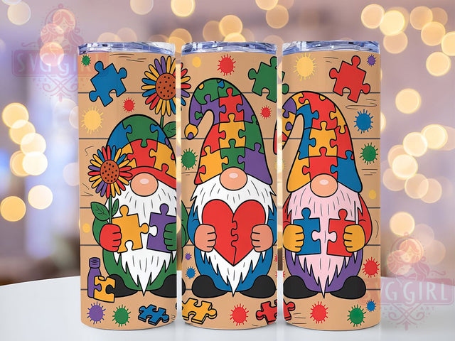Autism Awareness Puzzle Gnome Tumbler, Gnome Tumbler Design, Puzzle Piece Tumbler Wrap, 20oz Sublimation Wrap, Autism Awareness Tumbler, Cute Gnome Tumbler Wrap, Support Autism Design Sublimation SvggirlplusArt 