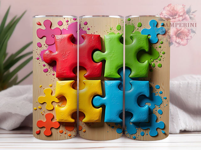 Autism Awareness Puzzle Piece 20oz Tumbler, Puzzle Piece Design, 20oz Tumbler Wrap, Special Needs Gift, Autism Support, Custom Drinkware, Neurodiversity Gift Sublimation Li Zamperini 
