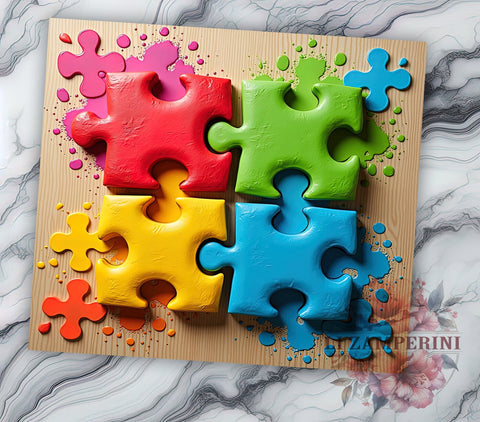 Autism Awareness Puzzle Piece 20oz Tumbler, Puzzle Piece Design, 20oz Tumbler Wrap, Special Needs Gift, Autism Support, Custom Drinkware, Neurodiversity Gift Sublimation Li Zamperini 