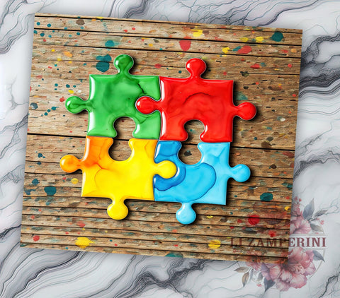 Autism Awareness Puzzle Piece 20oz Tumbler, Puzzle Piece Design, 20oz Tumbler Wrap, Special Needs Gift, Autism Support, Custom Drinkware, Neurodiversity Gift Sublimation Li Zamperini 