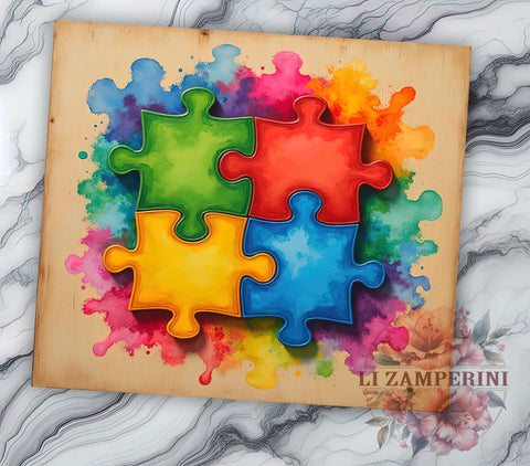 Autism Awareness Puzzle Piece 20oz Tumbler, Puzzle Piece Design, 20oz Tumbler Wrap, Special Needs Gift, Autism Support, Custom Drinkware, Neurodiversity Gift Sublimation Li Zamperini 