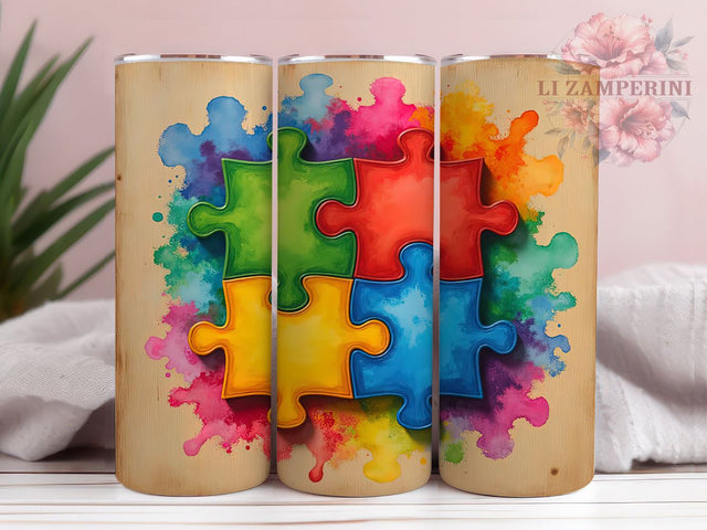 Autism Awareness Puzzle Piece 20oz Tumbler, Puzzle Piece Design, 20oz Tumbler Wrap, Special Needs Gift, Autism Support, Custom Drinkware, Neurodiversity Gift Sublimation Li Zamperini 